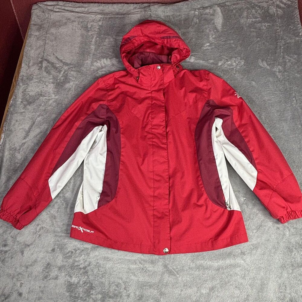 ZeroXposur Jacket Womens Large Red Hooded Windbreaker Lined Zip Pockets Ski Snow